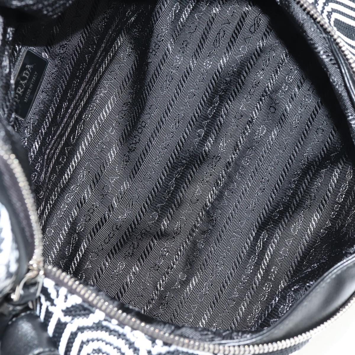 PRADA Signeau Shoulder Bag Canvas Black Silver 1BC165 Auth yk19619M