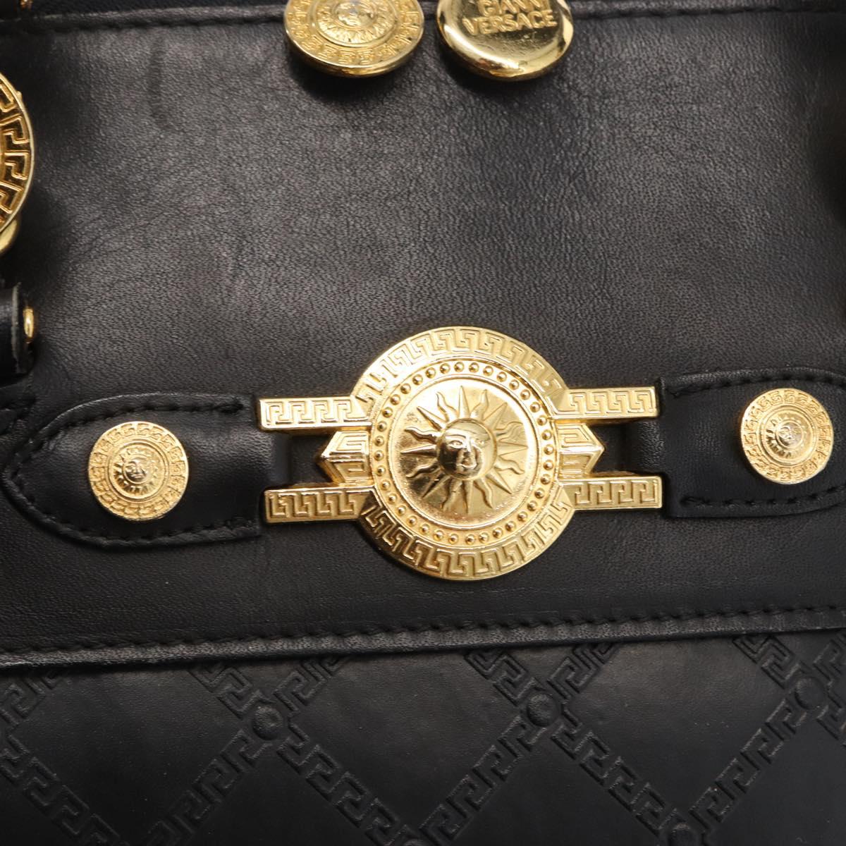 VERSACE Hand Bag Leather Yellow Black Auth yk19622