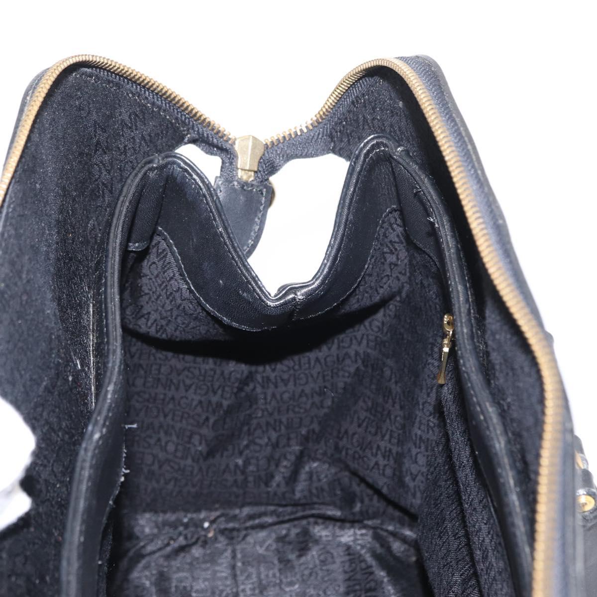 VERSACE Hand Bag Leather Yellow Black Auth yk19622