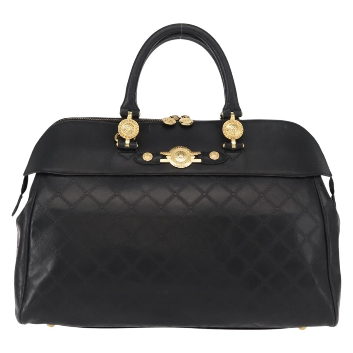 VERSACE Hand Bag Leather Yellow Black Auth yk19622