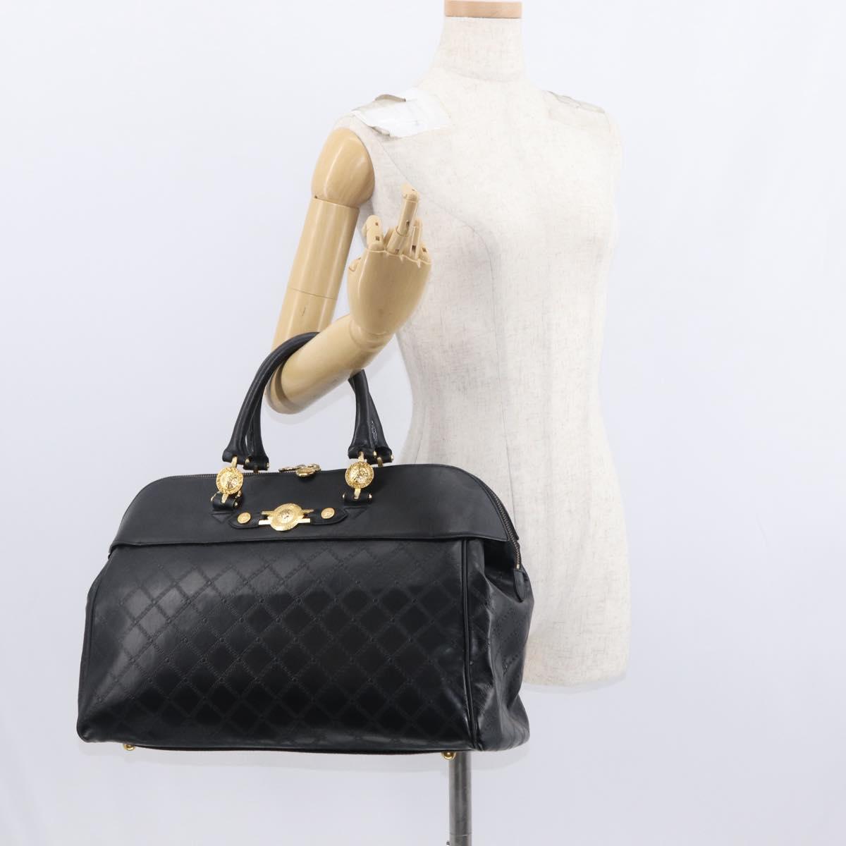 VERSACE Hand Bag Leather Yellow Black Auth yk19622