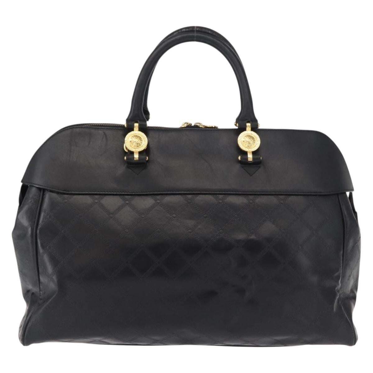 VERSACE Hand Bag Leather Yellow Black Auth yk19622