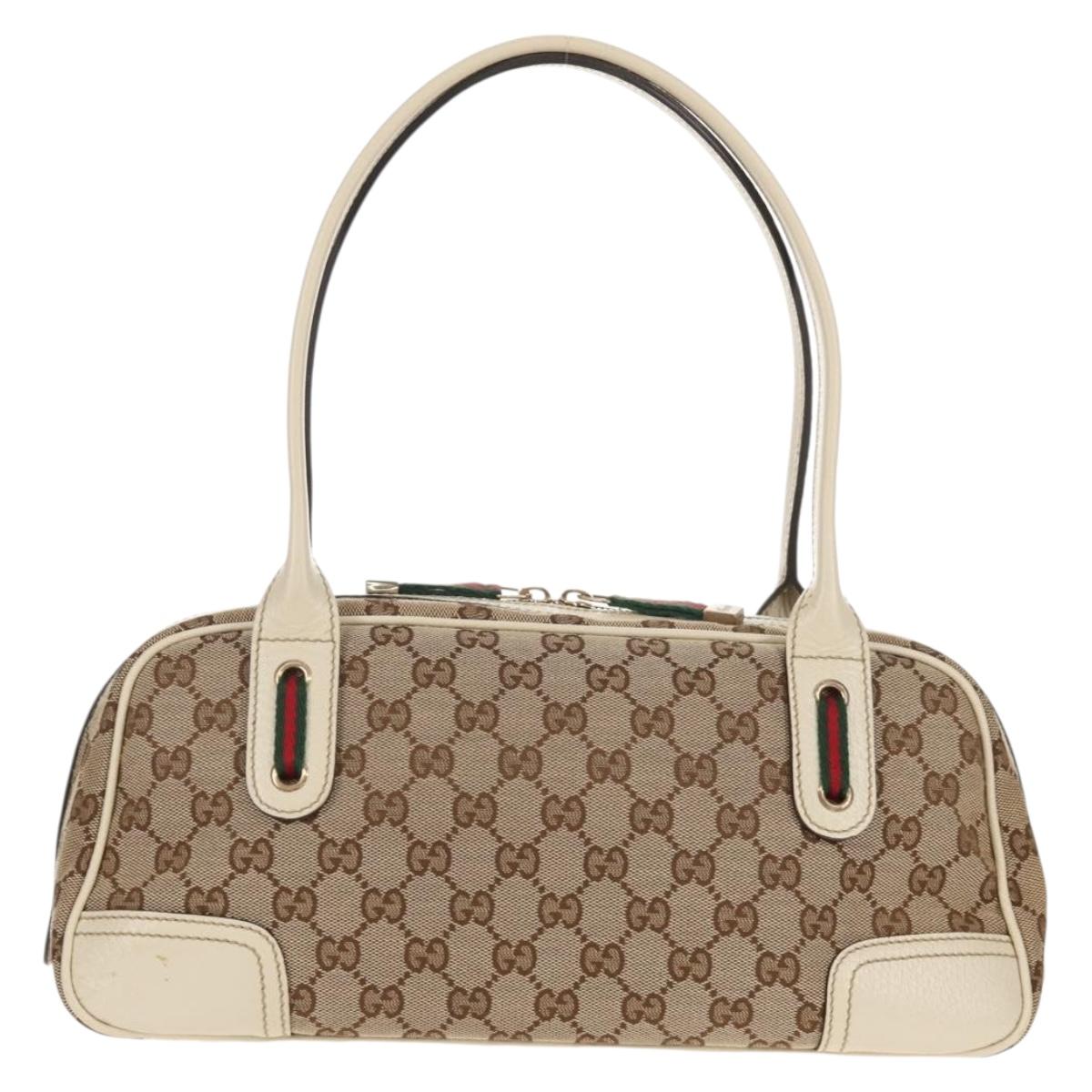 GUCCI Pretty GG Canvas Web Sherry Line Hand Bag Beige Gold 161720 Auth yk19624V