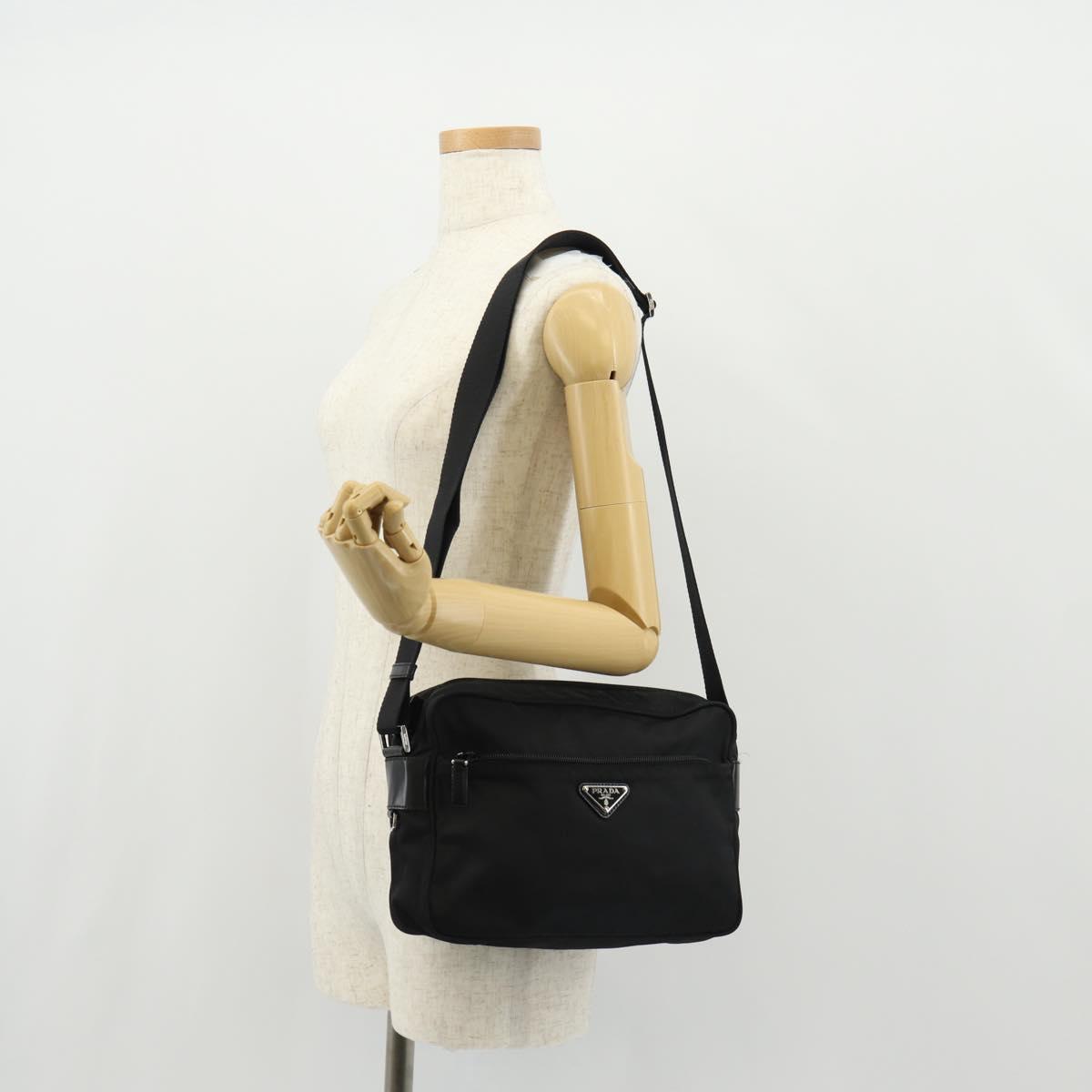 PRADA Shoulder Bag Nylon Black Silver Auth yk19625V