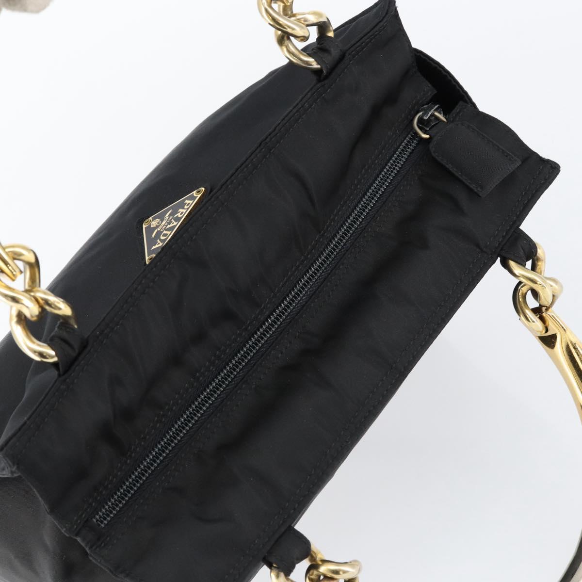 PRADA Hand Bag Nylon Black Gold Auth yk19626