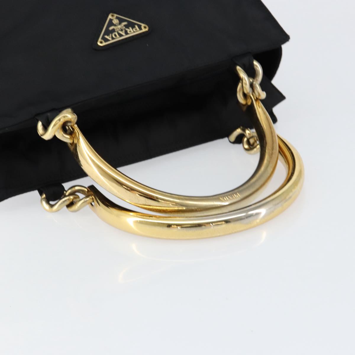 PRADA Hand Bag Nylon Black Gold Auth yk19626