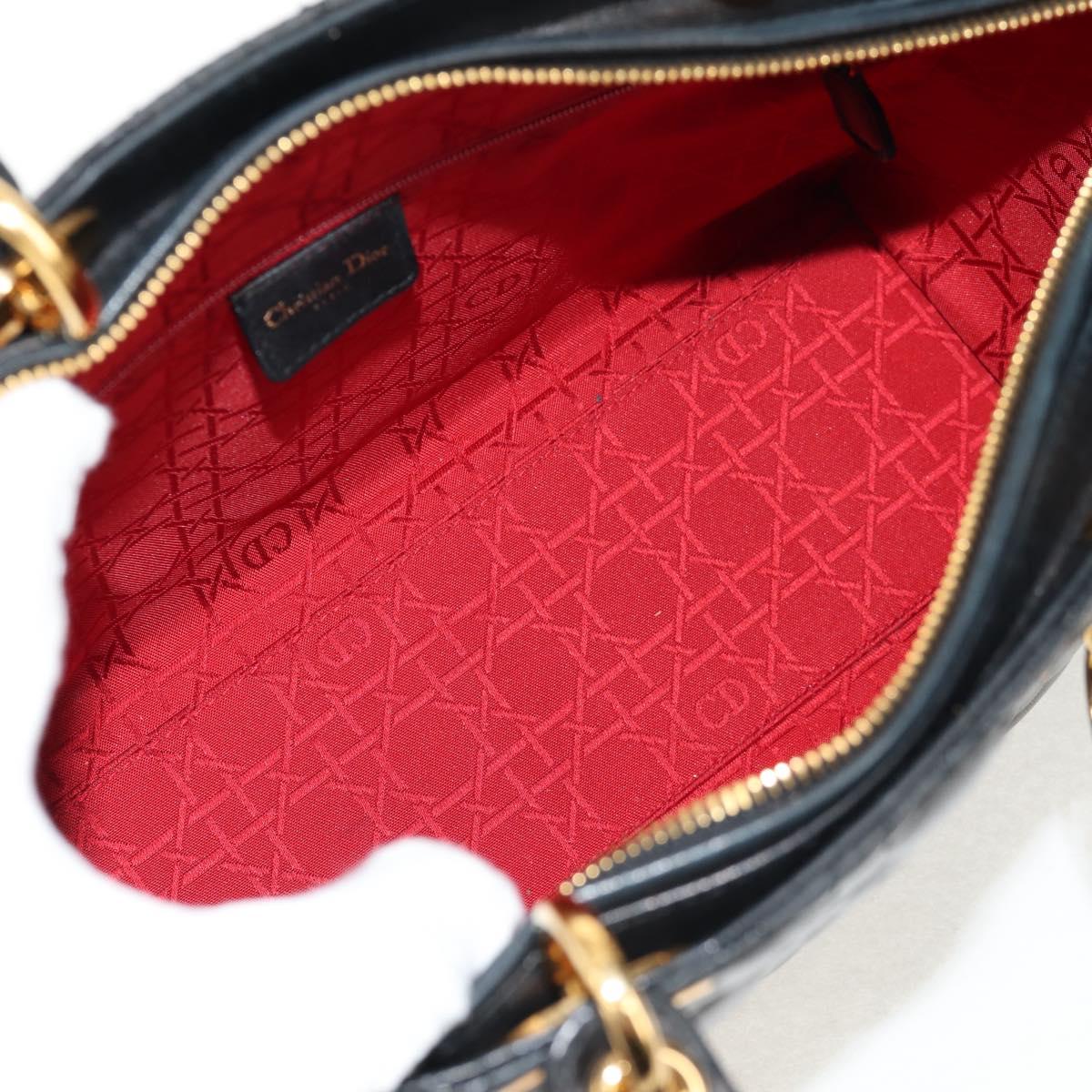 Christian Dior Canage Hand Bag Lamb Skin Black Gold Auth yk19627V