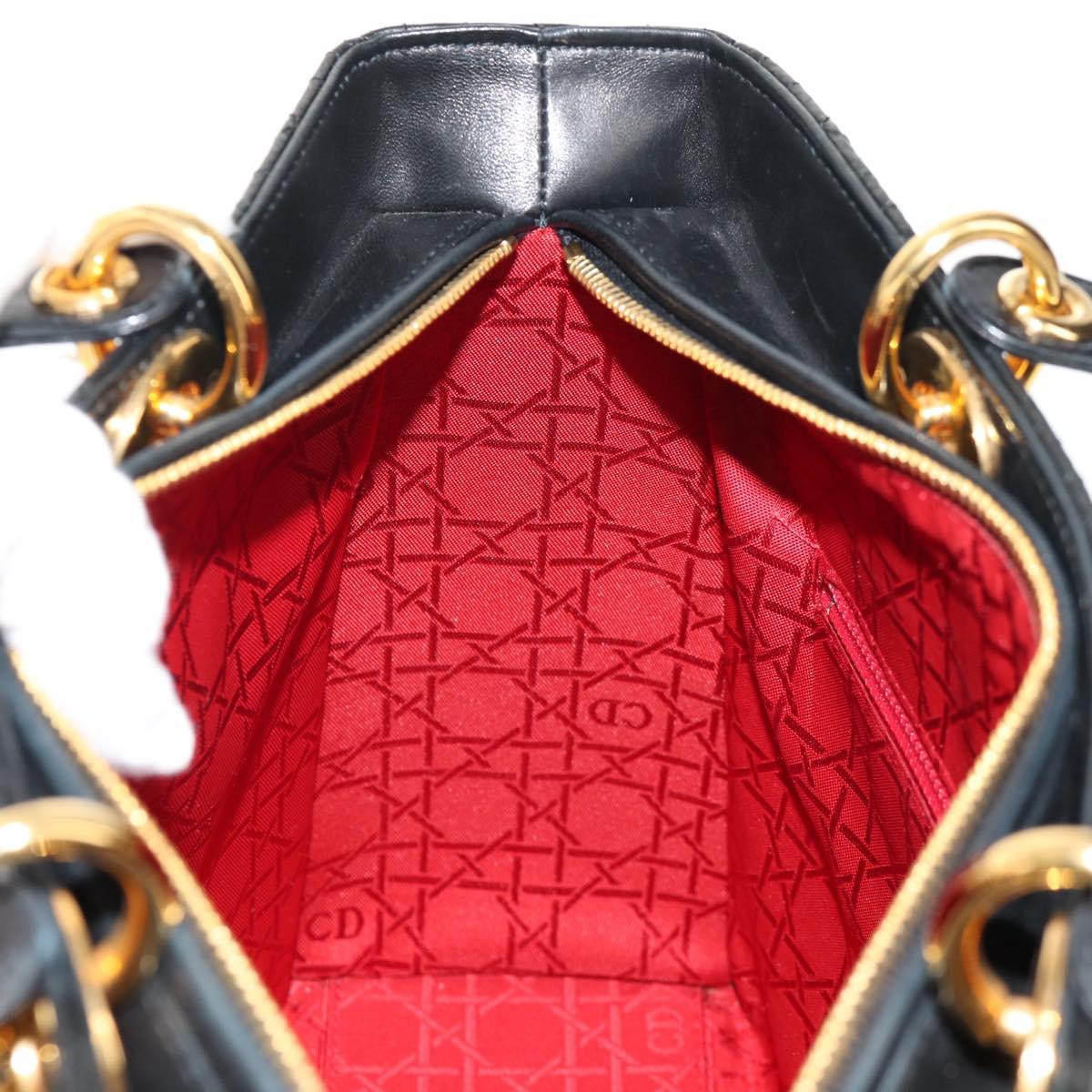 Christian Dior Canage Hand Bag Lamb Skin Black Gold Auth yk19627V