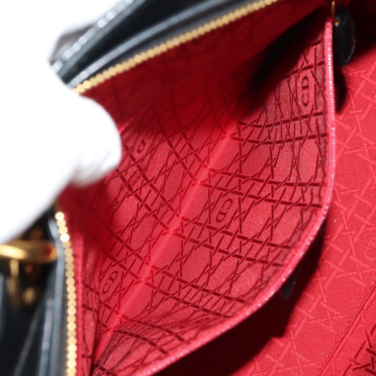 Christian Dior Canage Hand Bag Lamb Skin Black Gold Auth yk19627V