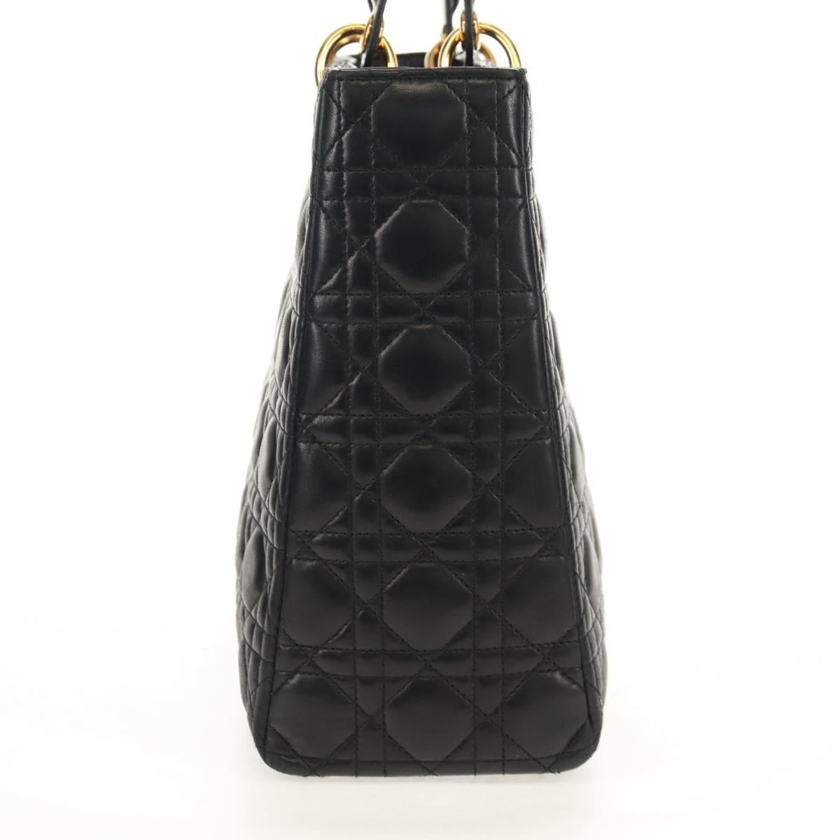 Christian Dior Canage Hand Bag Lamb Skin Black Gold Auth yk19627V