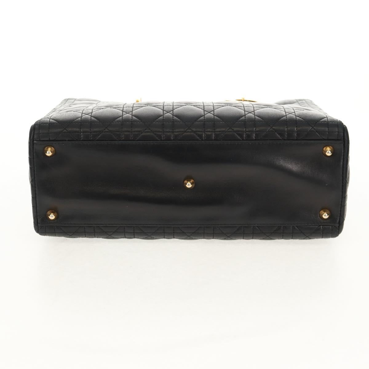 Christian Dior Canage Hand Bag Lamb Skin Black Gold Auth yk19627V