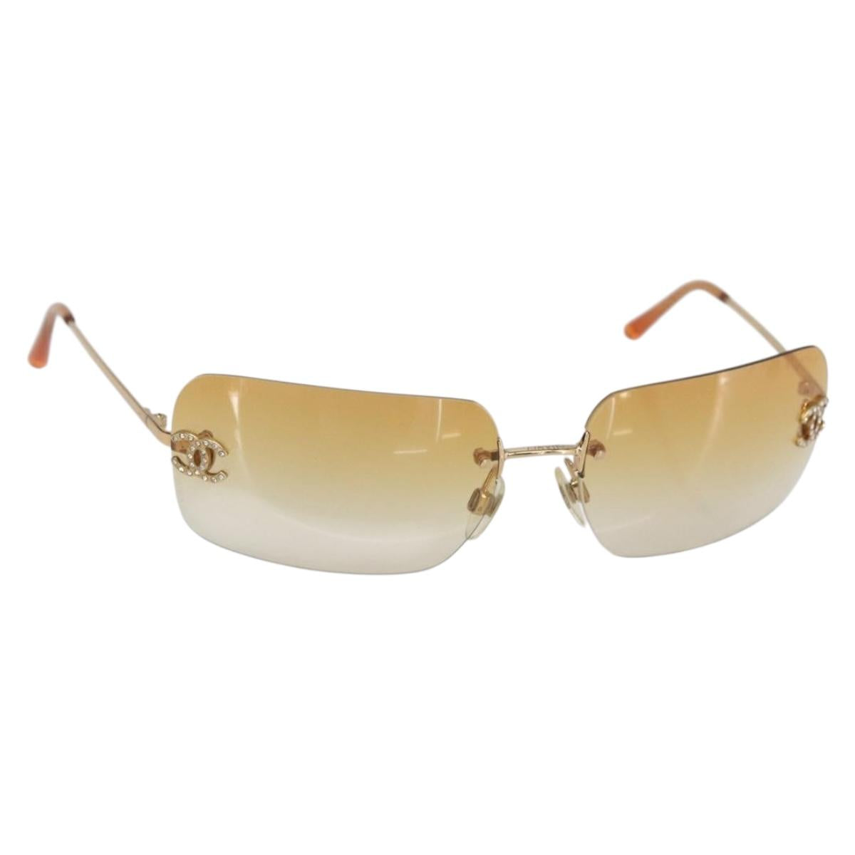 CHANEL Sunglasses metal Orange CC Auth yk19634V