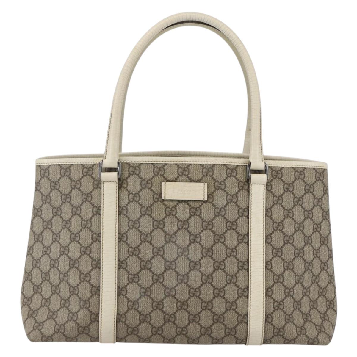 GUCCI GG Supreme Tote Bag PVC Beige Silver 114595 Auth yk19636