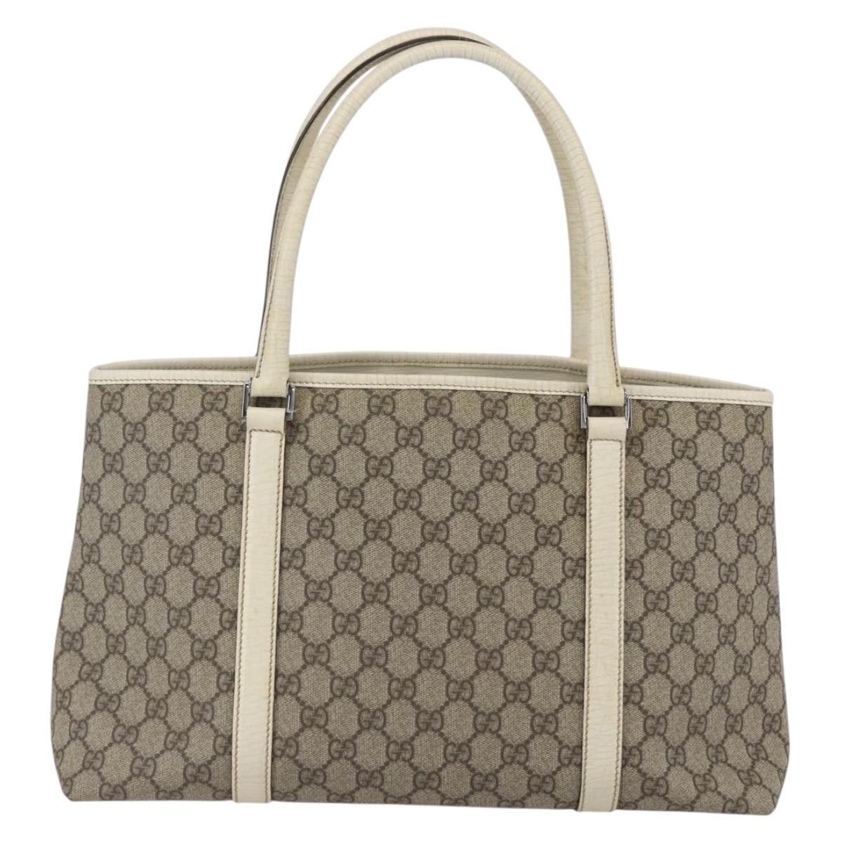 GUCCI GG Supreme Tote Bag PVC Beige Silver 114595 Auth yk19636