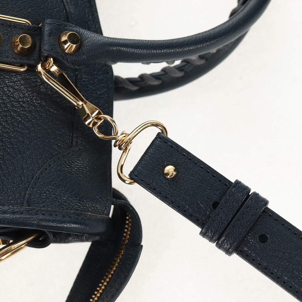 BALENCIAGA Metallic Edge City Hand Bag Leather Navy Gold 432831 Auth yk19642M