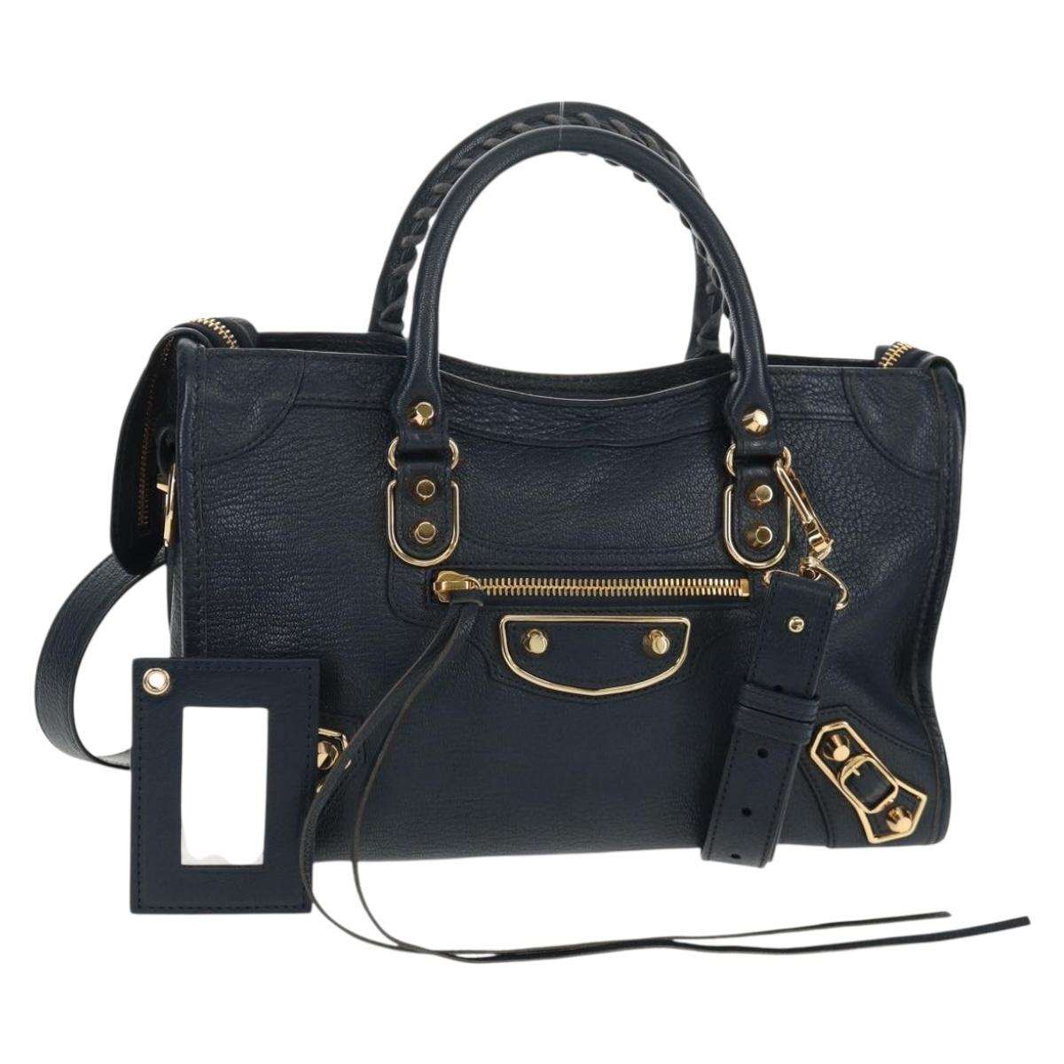BALENCIAGA Metallic Edge City Hand Bag Leather Navy Gold 432831 Auth yk19642M