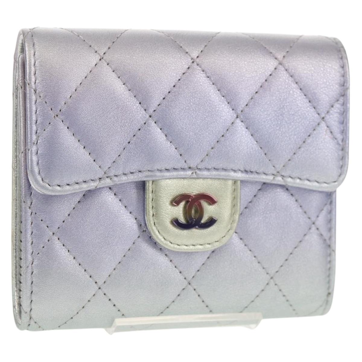CHANEL Matelasse Gradient Compact Wallet Lamb Skin Purple CC Auth yk19643M