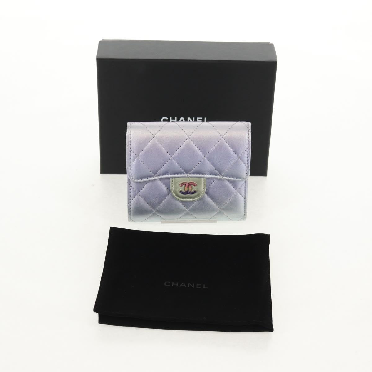CHANEL Matelasse Gradient Compact Wallet Lamb Skin Purple CC Auth yk19643M