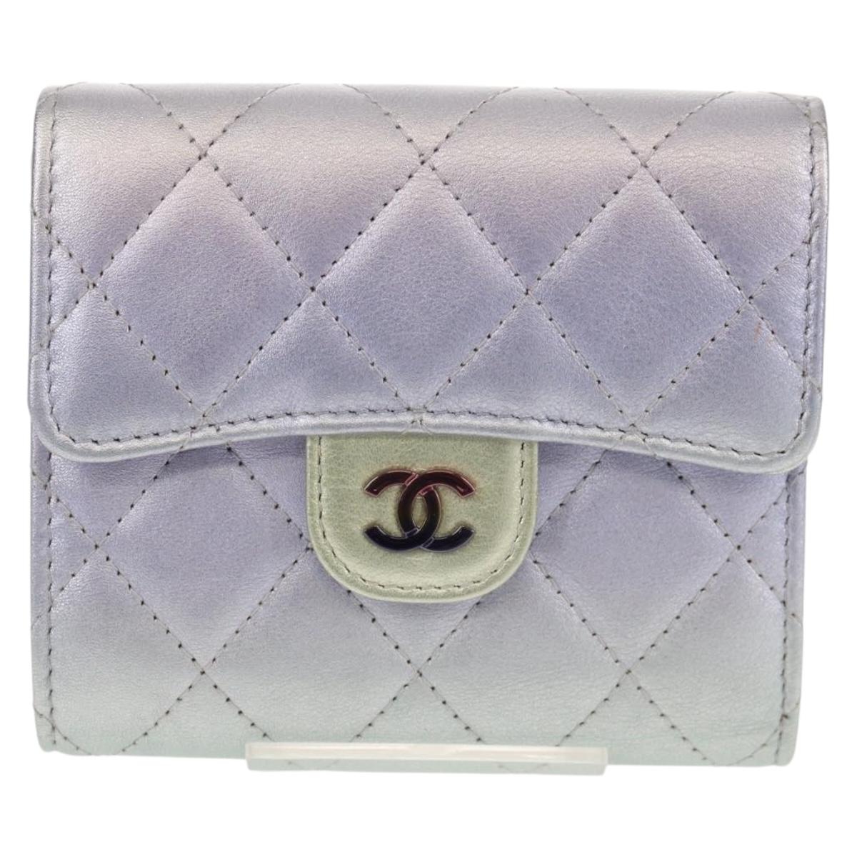 CHANEL Matelasse Gradient Compact Wallet Lamb Skin Purple CC Auth yk19643M