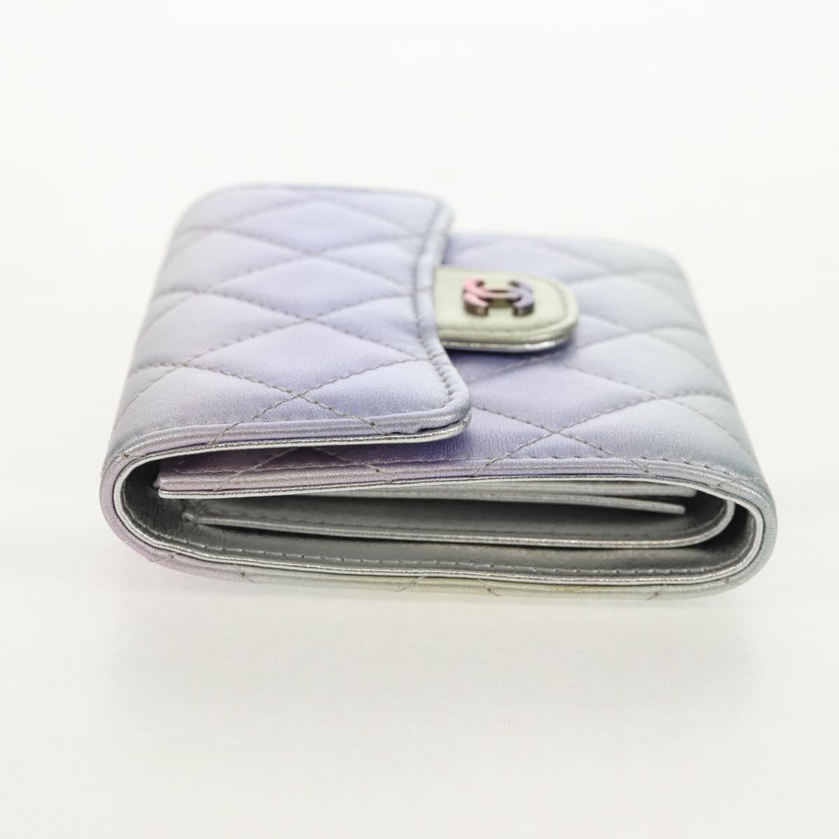 CHANEL Matelasse Gradient Compact Wallet Lamb Skin Purple CC Auth yk19643M