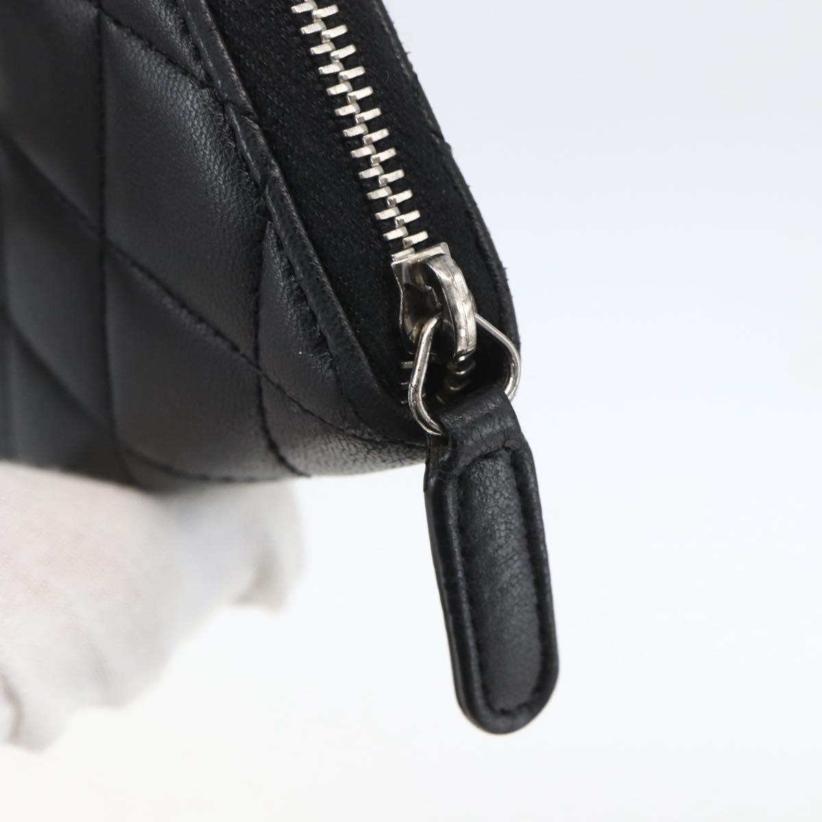 CHANEL Matelasse Coin Purse Lamb Skin Black Silver CC Auth yk19647