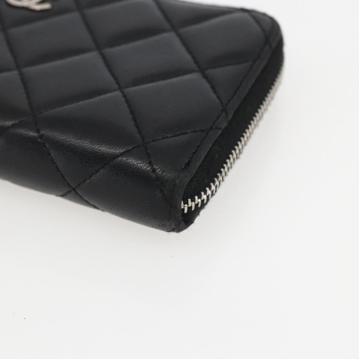 CHANEL Matelasse Coin Purse Lamb Skin Black Silver CC Auth yk19647