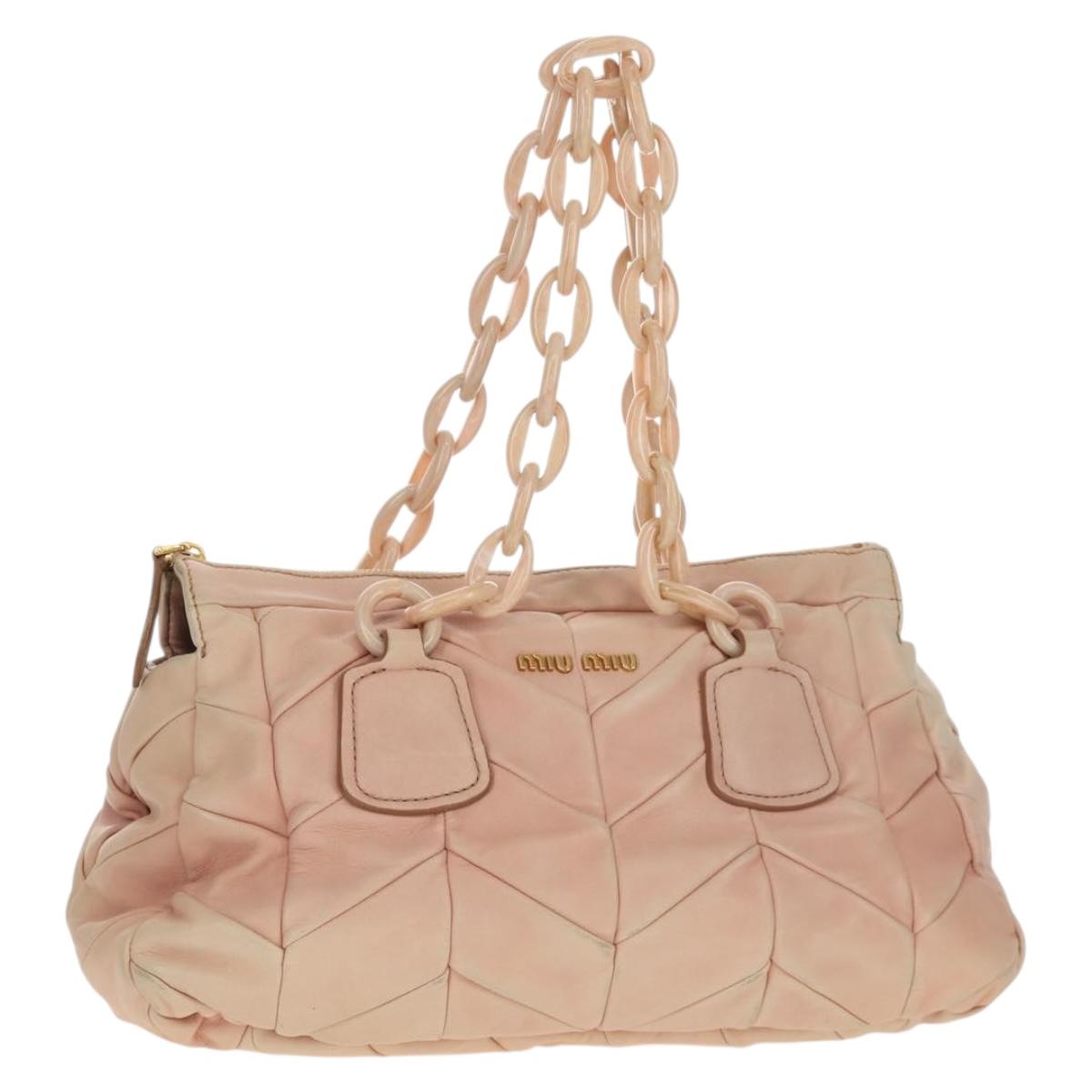 Miu Miu Chain Hand Bag Leather plastic 2way Pink Gold Auth yk19659