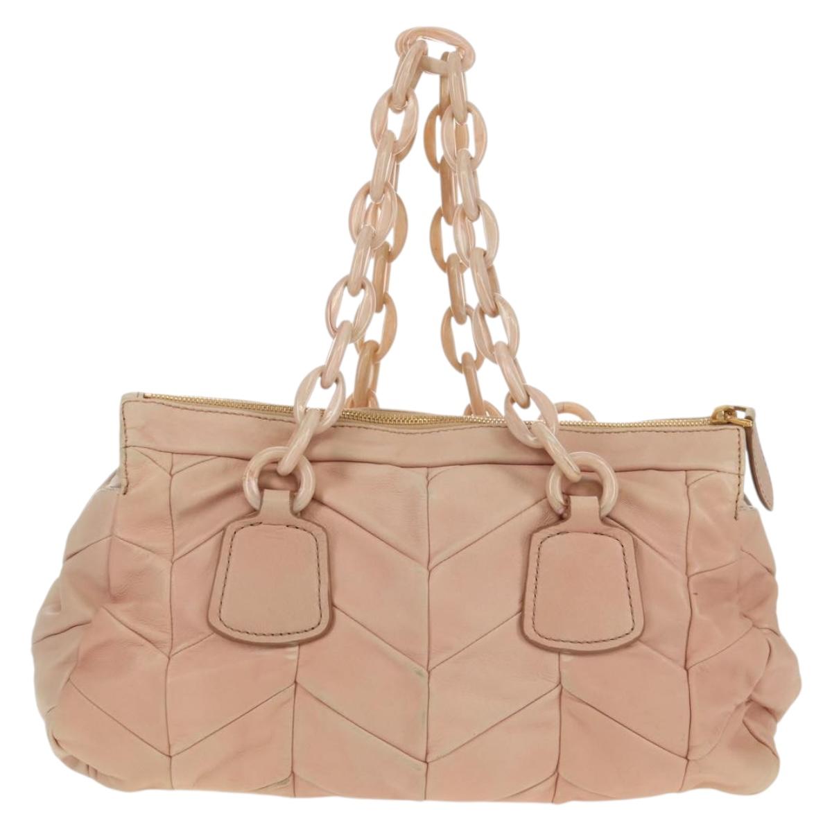 Miu Miu Chain Hand Bag Leather plastic 2way Pink Gold Auth yk19659