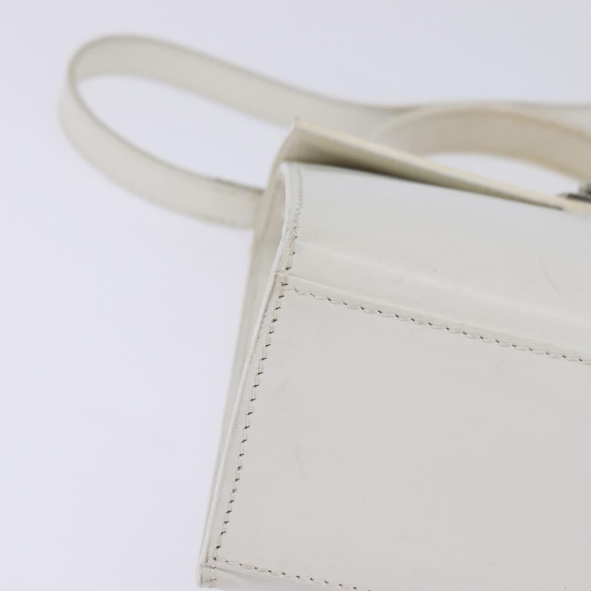 CELINE Hand Bag Leather 2way White Silver Auth yk19665