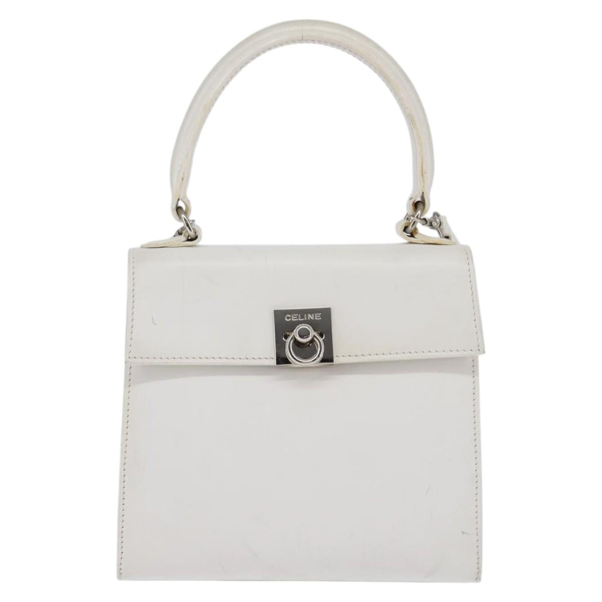CELINE Hand Bag Leather 2way White Silver Auth yk19665