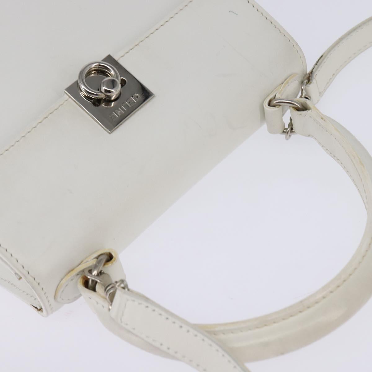 CELINE Hand Bag Leather 2way White Silver Auth yk19665