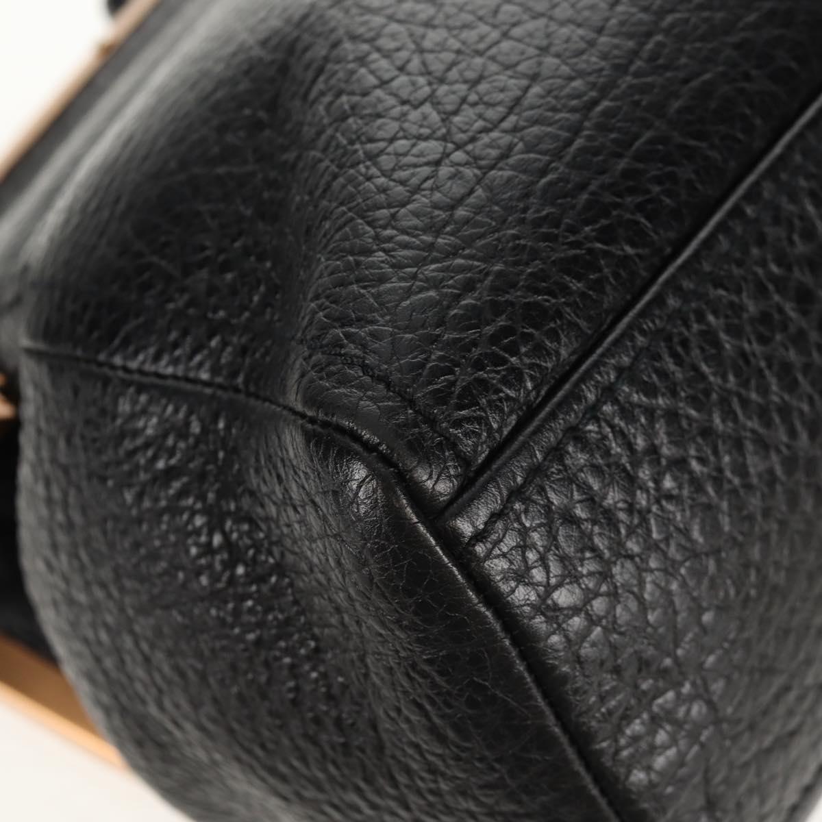 PRADA Gamaguchi Hand Bag Leather Black Gold Auth yk19666V