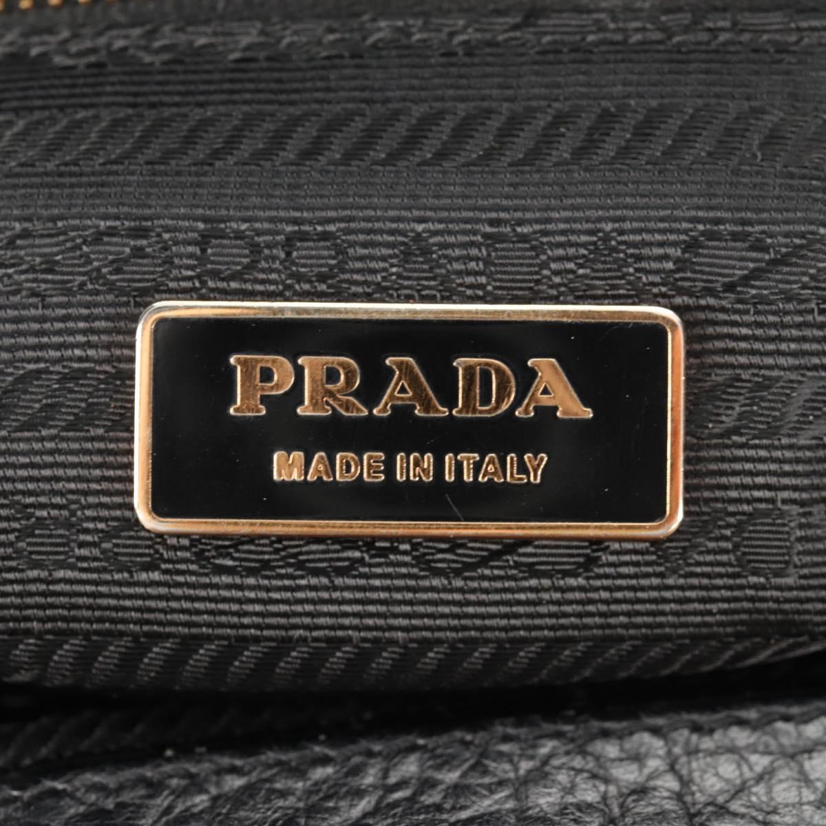 PRADA Gamaguchi Hand Bag Leather Black Gold Auth yk19666V