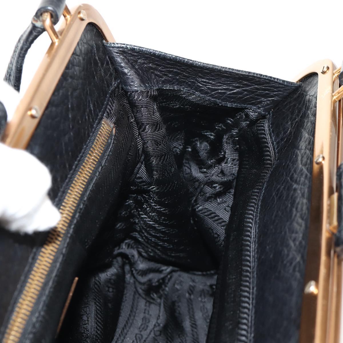 PRADA Gamaguchi Hand Bag Leather Black Gold Auth yk19666V