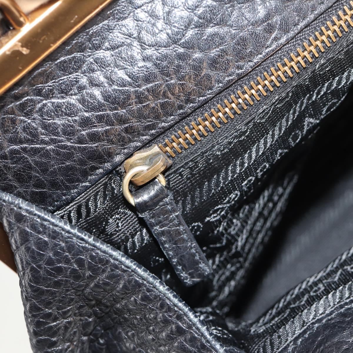 PRADA Gamaguchi Hand Bag Leather Black Gold Auth yk19666V