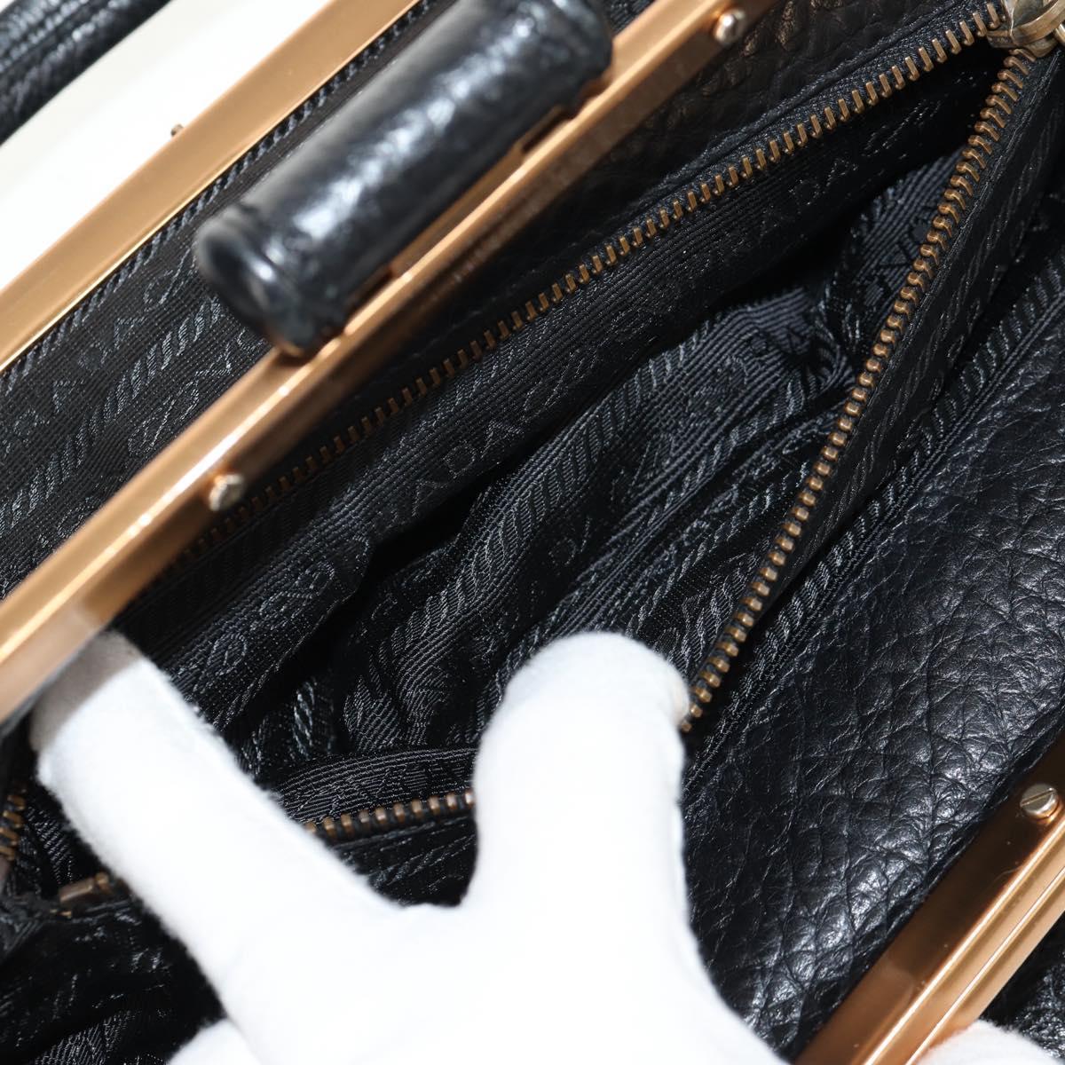 PRADA Gamaguchi Hand Bag Leather Black Gold Auth yk19666V