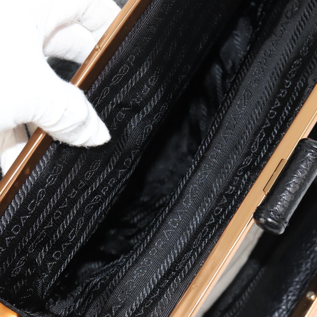 PRADA Gamaguchi Hand Bag Leather Black Gold Auth yk19666V