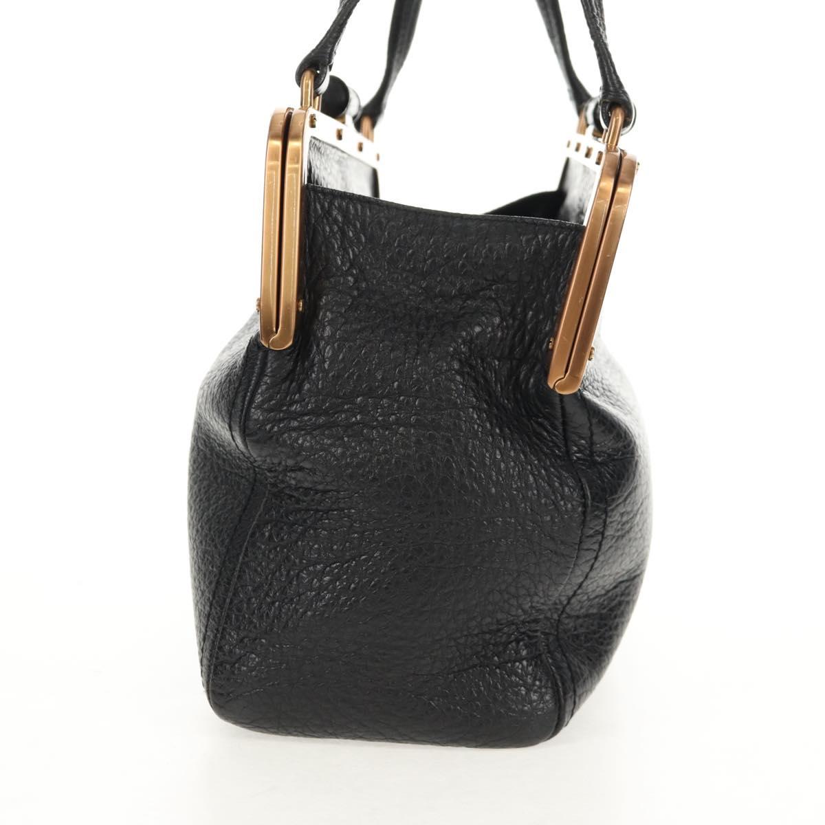 PRADA Gamaguchi Hand Bag Leather Black Gold Auth yk19666V