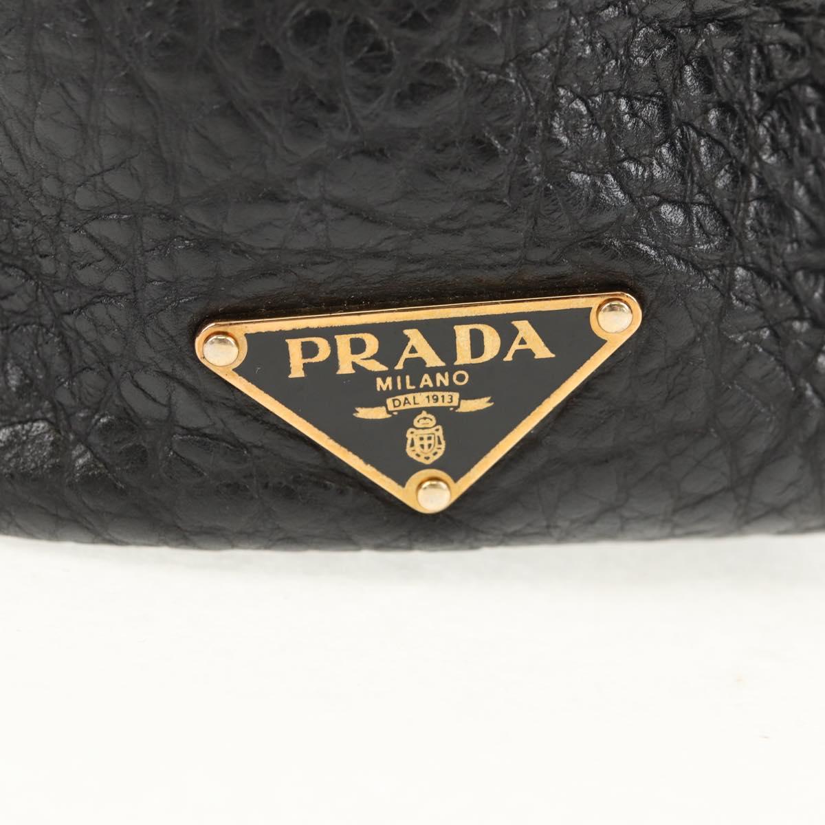 PRADA Gamaguchi Hand Bag Leather Black Gold Auth yk19666V