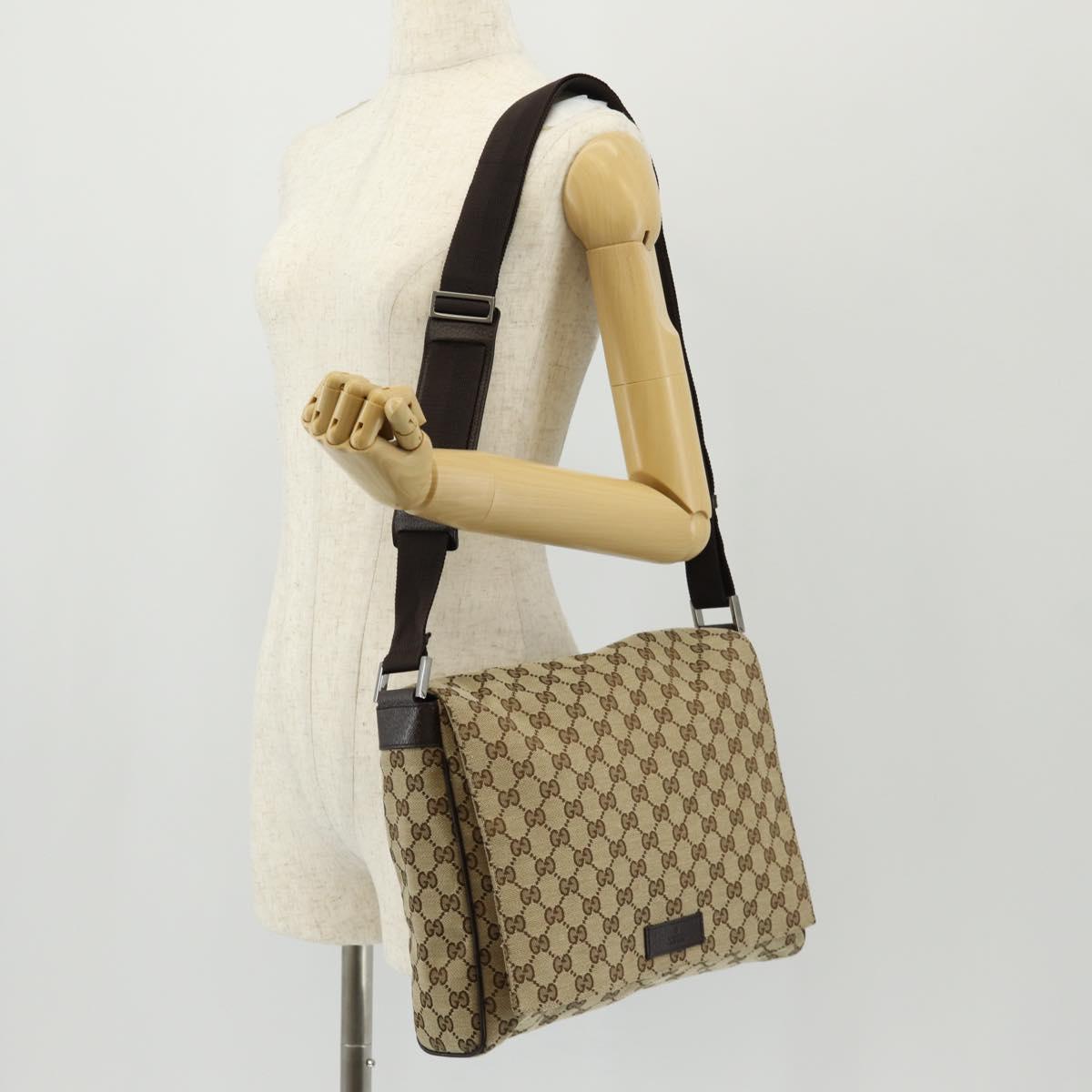 GUCCI GG Canvas Shoulder Bag Beige Silver 146236 Auth yk19669V