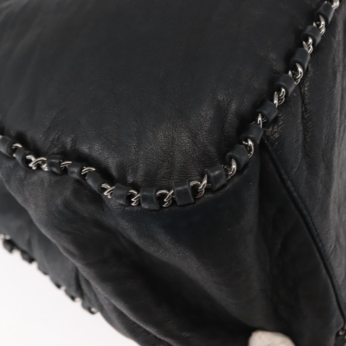 CHANEL Hobo Shoulder Bag Lamb Skin Black Silver CC Auth yk19676