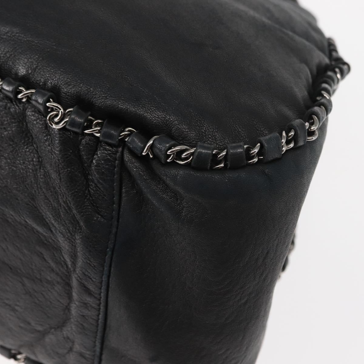 CHANEL Hobo Shoulder Bag Lamb Skin Black Silver CC Auth yk19676