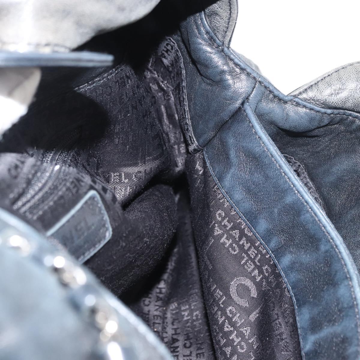 CHANEL Hobo Shoulder Bag Lamb Skin Black Silver CC Auth yk19676