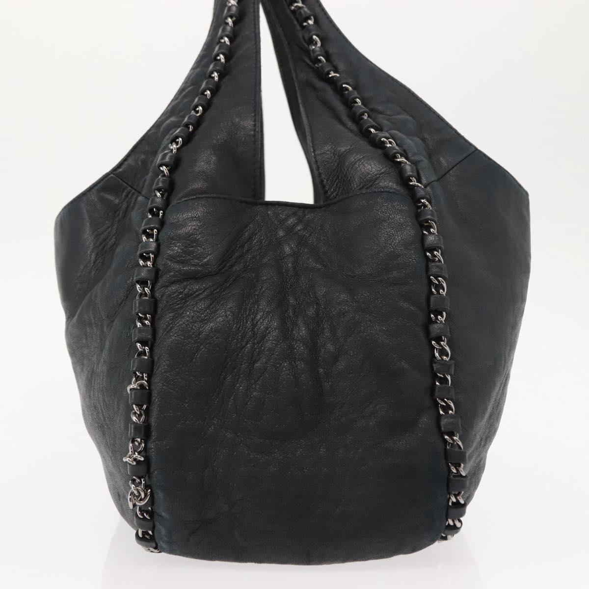 CHANEL Hobo Shoulder Bag Lamb Skin Black Silver CC Auth yk19676