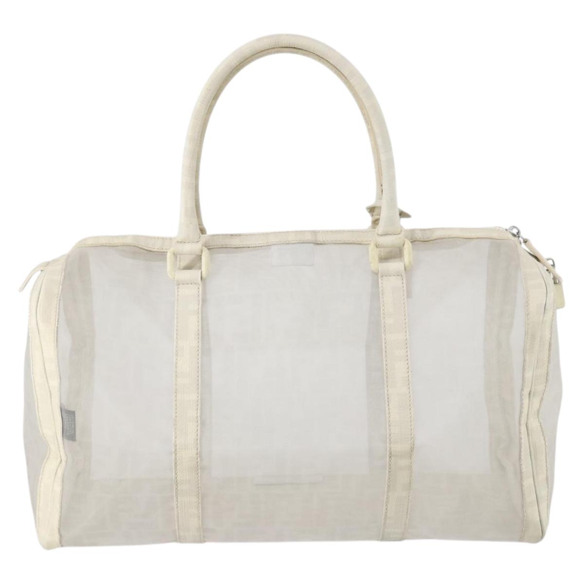 FENDI Zucca Mesh Boston Bag PVC White Silver Auth yk19697
