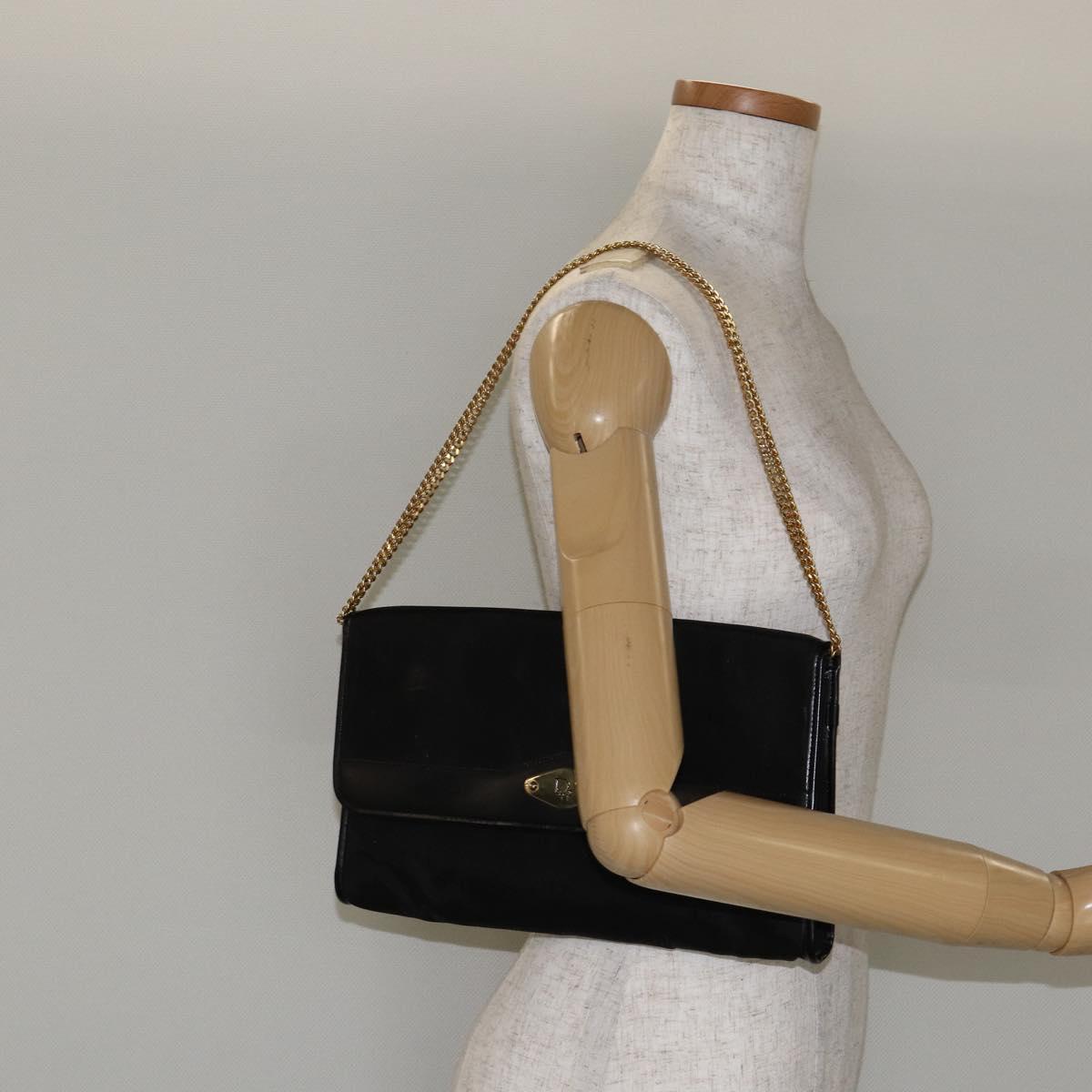 Christian Dior Chain Shoulder Bag Nylon Black Gold Auth yk19698