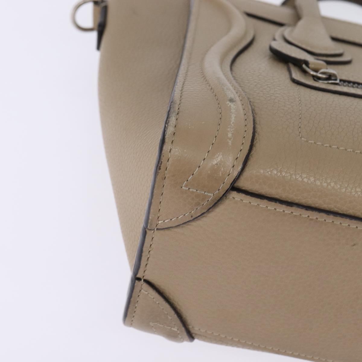CELINE Luggage nano Hand Bag Leather 2way Beige Silver Auth yk19706