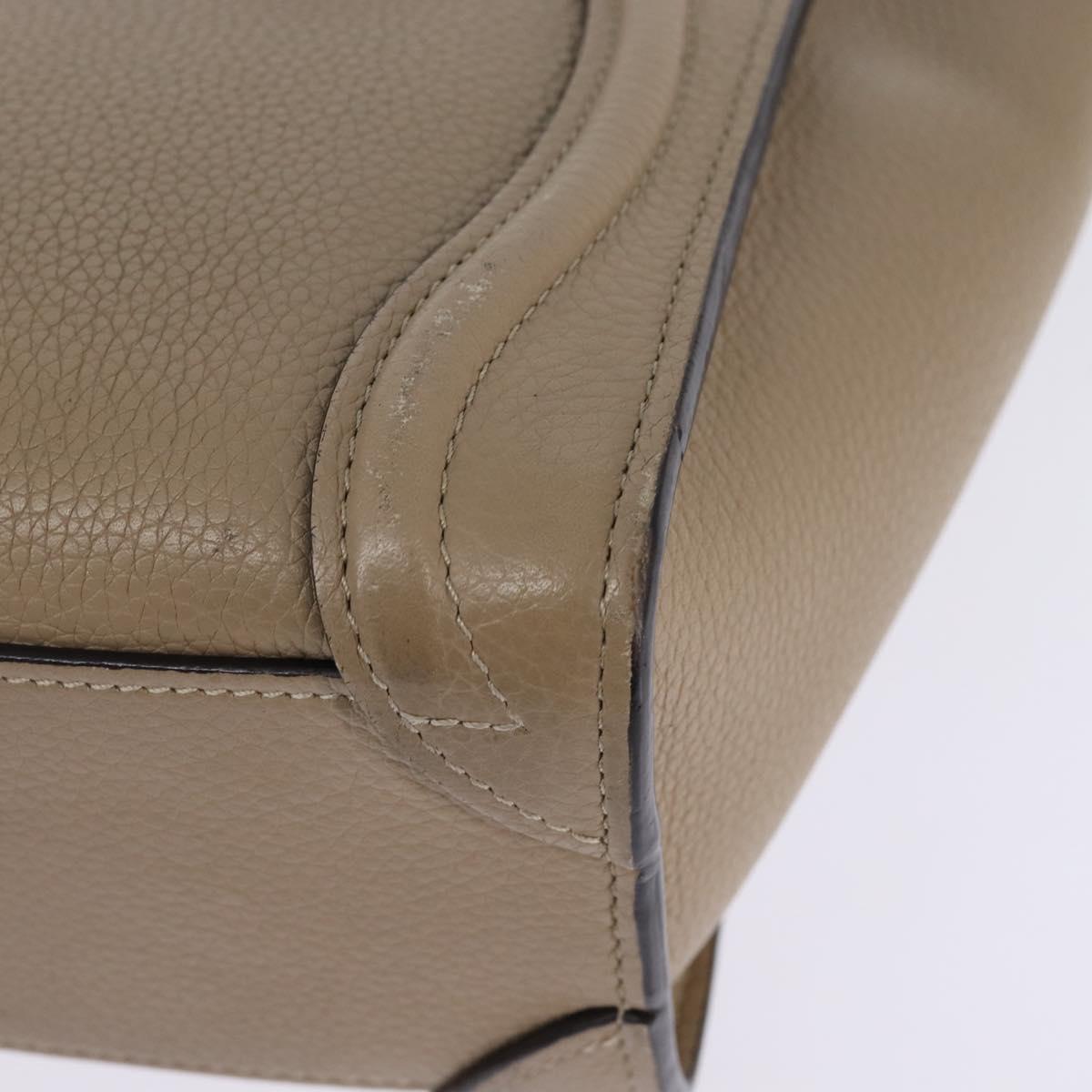 CELINE Luggage nano Hand Bag Leather 2way Beige Silver Auth yk19706