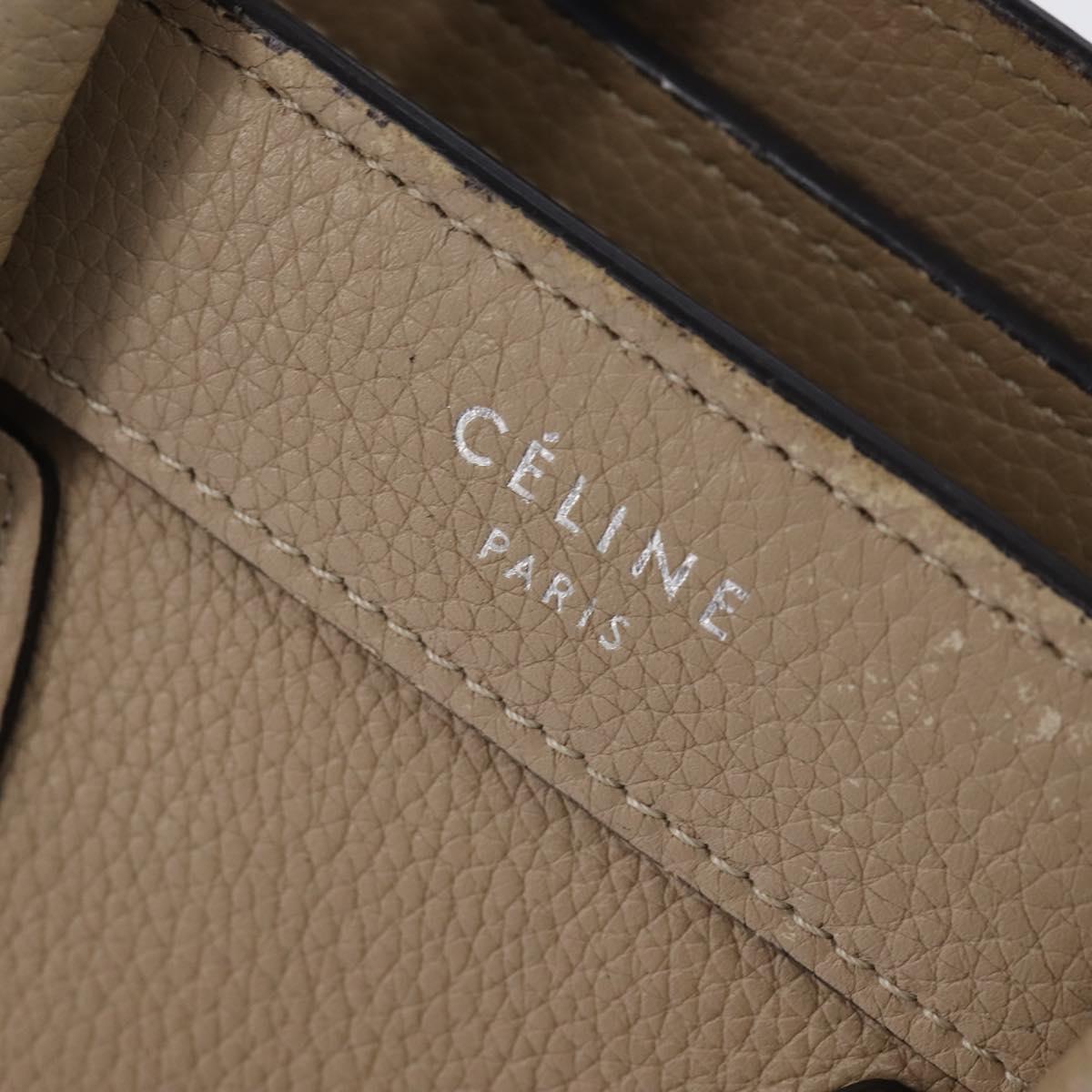 CELINE Luggage nano Hand Bag Leather 2way Beige Silver Auth yk19706