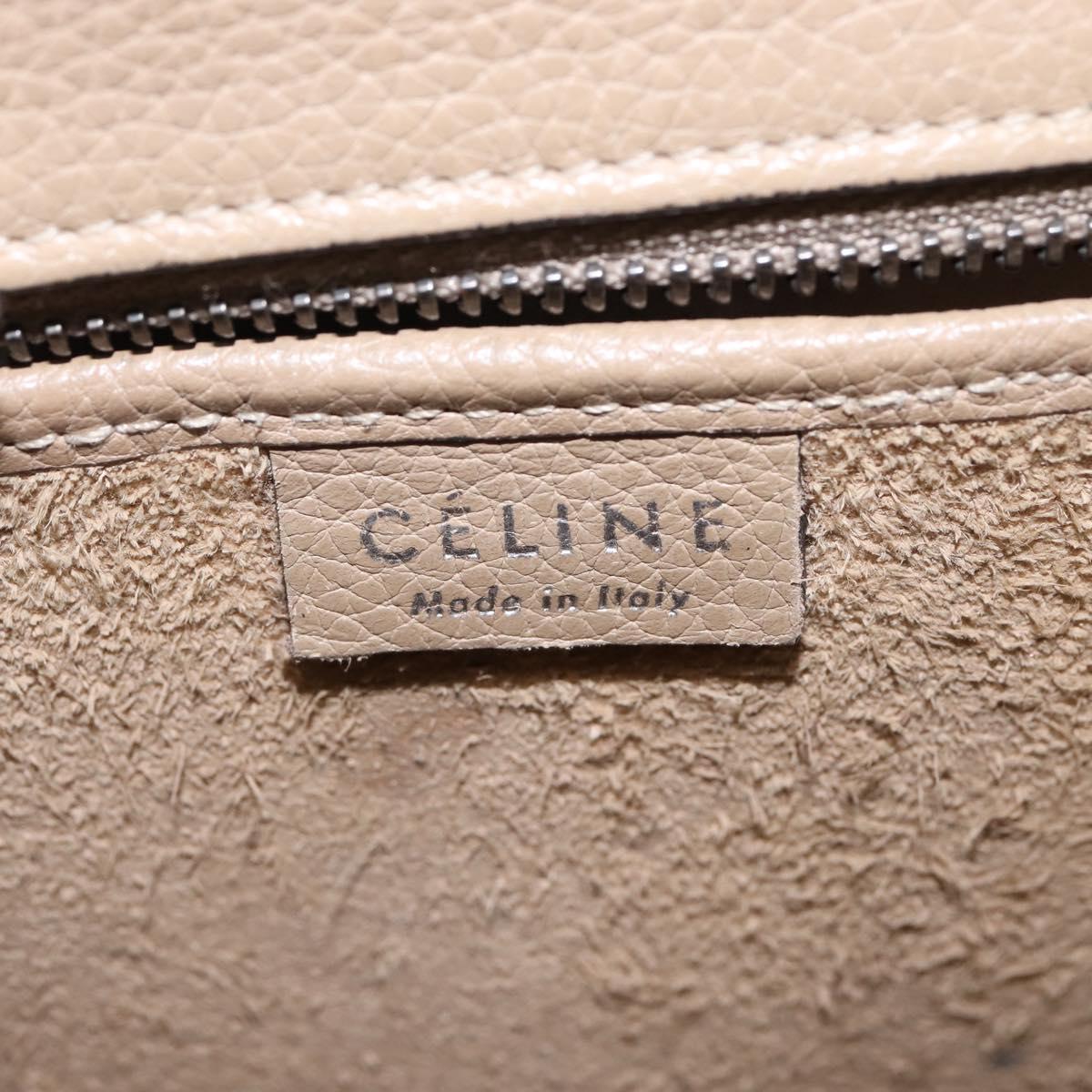 CELINE Luggage nano Hand Bag Leather 2way Beige Silver Auth yk19706
